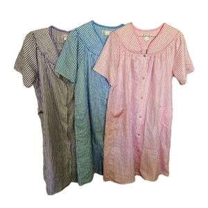 Lot 3 Gingham Snap Close Womens Medium House Dress Pockets Light Weight Robes